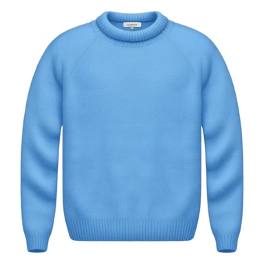 sky-blue knitted wool sweater, round neck with up. sticker