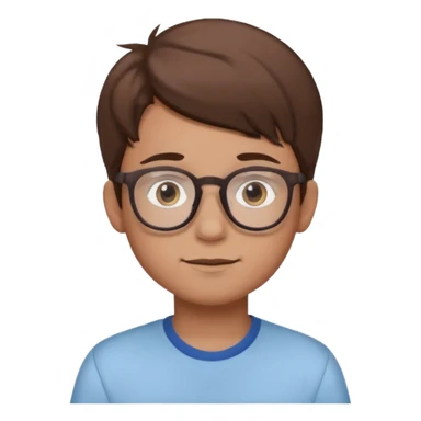 cartoon boy with brown hair, brown eyes, glasses,pastel toon style sticker