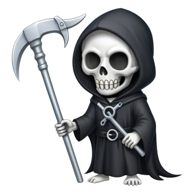 A cute grim reaper, holding a spanner instead of a scythe, saying "Post-mortem scheduled" sticker
