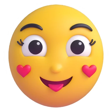 3D smiley emoji, large eyelashes, girly, heart-shaped face paint, cheerful sticker