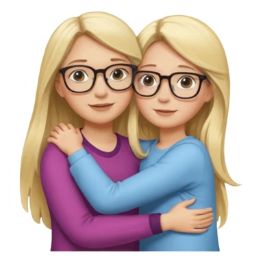je voudrai un emoji d'une maman blonde avec des lunettes et de sa fille aux cheveux longs et blonds avec des lunettes qui fond un calin, les 2 ont les cheveux longs sticker