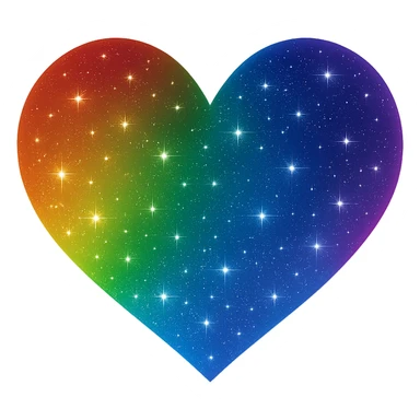Modify the heart with a night sky gradient to rainbow night theme with a rainbow gradient, more stars, and a soft glow. Remove the background entirely  sticker