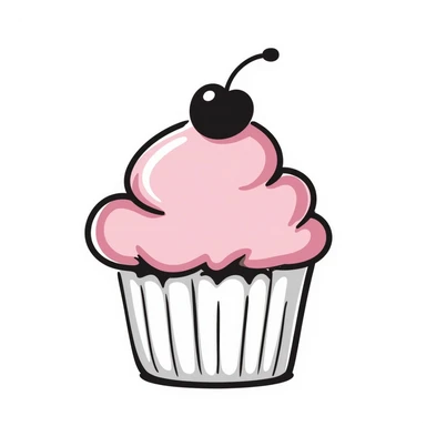 cupcake with pink icing, hand-drawn doodle style sticker