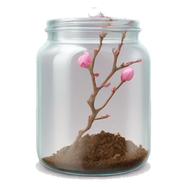 Delicate twig with pink buds on a transparent jar sticker