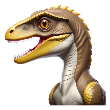 Cinematic Noble Velociraptor Portrait Emoji, Poised and agile, with a slender, streamlined build, sharp, cunning eyes, and a sleek snout hinting at predatory precision, Simplified yet sharply defined features, highly detailed, glowing with a cool, dynamic radiance, high shine, intelligent and swift, stylized with an air of agile prehistoric grace, focused and alert, soft glowing outline, capturing the essence of a watchful and confident Velociraptor that appears ready to dash out of the screen with effortless speed! sticker