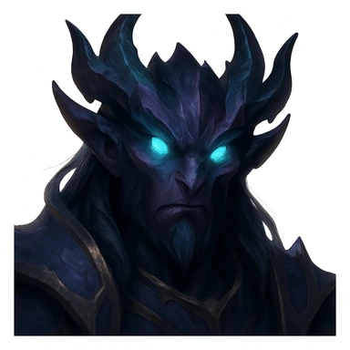 portrait of a League of Legends hero face with non-human features, glowing eyes, fantasy game art style sticker
