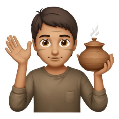 Emoji portrait of a Greek potter. Simple clothes, hands and face smudged with clay, focused expression. sticker