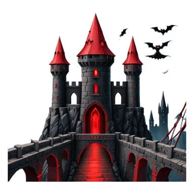 Evil Fortress witch Red Beacon shooting into sky and bridge, two towers very dark sticker