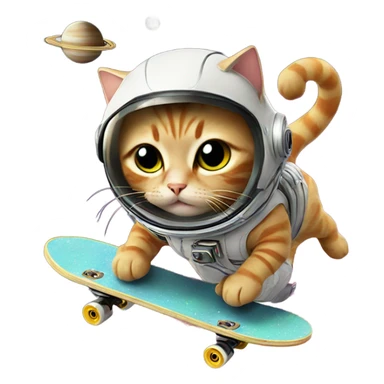 Cat skateboarding in space on saturn, while eating noodles sticker