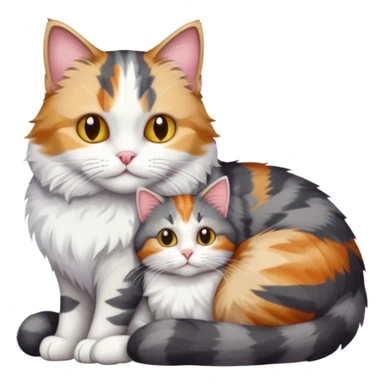 full body colourful light patched calico + white tabby cat cuddling a large dark grey and white tabby cat  sticker