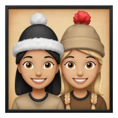 a framed photo of 2 friends in a theme park sticker