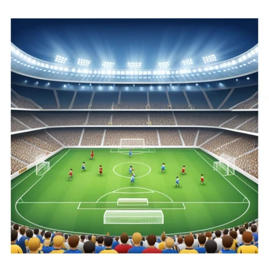 An icon showing a soccer stadium filled with players in action, inspired by EA Sports FC 25. The design features players on the field, with the stadium lights shining brightly and a lively crowd in the stands. Transparent background highlights the energy and excitement of the match. sticker