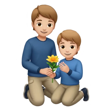 the boy on his knee and giving a folower to someone  sticker