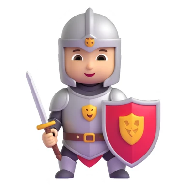 3D emoji style baby knight with a pacifier holding a sword and shield sticker