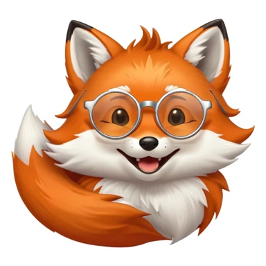 A magical fox with glowing fur, a silver star on its forehead, and round glasses, rolling on the floor and laughing uncontrollably. 🦊🤣 sticker