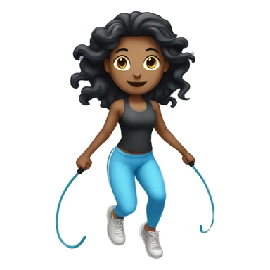 Pale girl with long black hair jumping rope fitness sticker