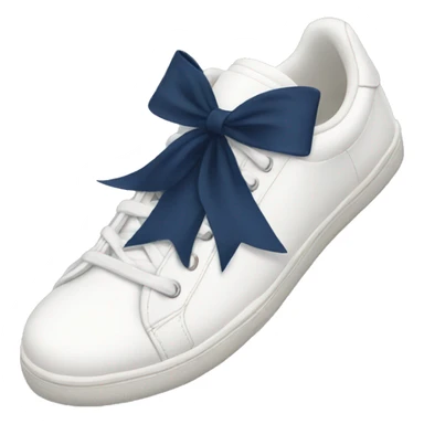 White sneakers with navy blue bow sticker