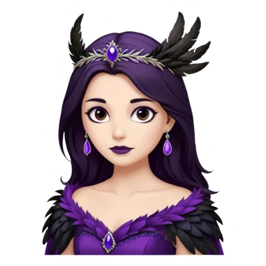 Raven Princess – feather brooch + plum gown sticker