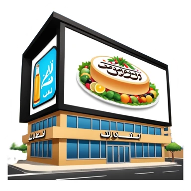 make a billboard on top of a healthy restaurant building written on it "مطعم صحي"  sticker
