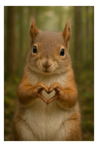a realistic squirrel using its paws to make a heart, gentle expression sticker