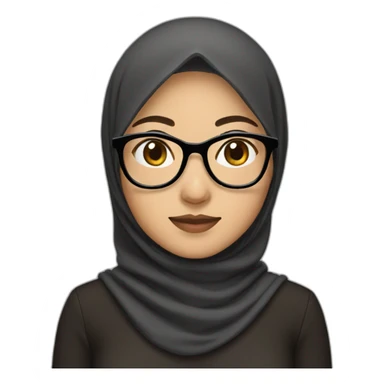 asian woman wearing brown hijab, black shirt, and rounded glasses sticker