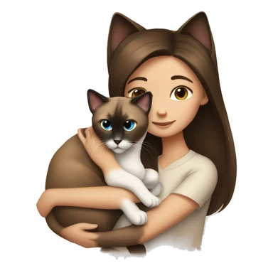 Siamese cat cuddling brown hair girl sticker
