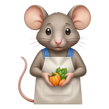 sad rat working as grocery store bagger with apron sticker
