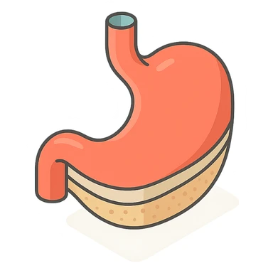 stomach, 2D isometric style, minimalist background, soft shadows and highlights, transparent background, focus on internal structure layers of stomach wall sticker