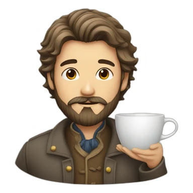 a man with beard drinking tea with a beautiful cup sticker