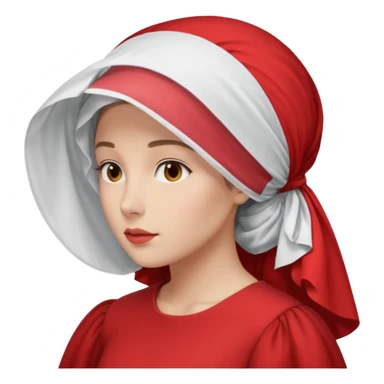 mujer de perfil con un vestido rojo de manga y falsas largas y voluptosas, y una toca blanca GRANDE que no se le ve la cara porque la toca la cubre sticker