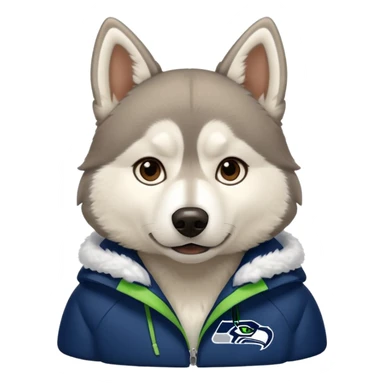 White  brown husky with Seattle Seahawks gear sticker