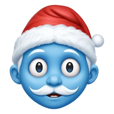 A blue face with a White christmas head it looks like the smurfs sticker