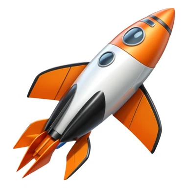 An orange, black and white rocket ship  sticker