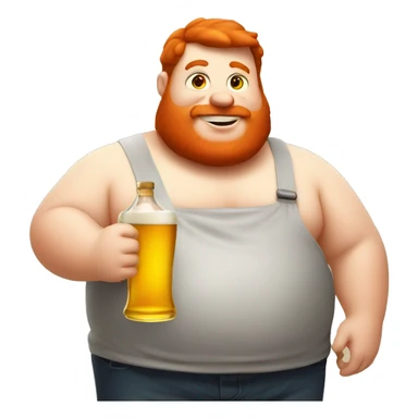 Fat red hair guy holding beer and cooking oil sticker