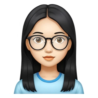 young Vietnamese girl head with very long black hair and glasses sticker