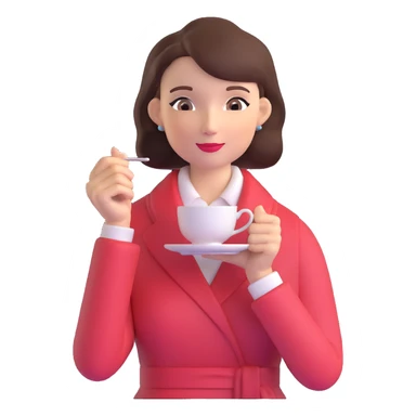 Sophisticated British woman holding teacup in one hand with perfect posture and refined gesture sticker