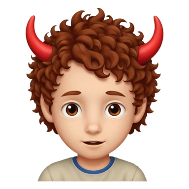 curly hair boy kid with small red horns sticker