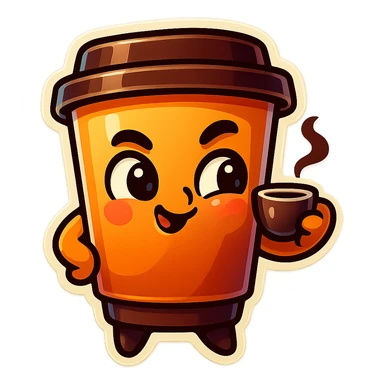 Tall coffee cup, intrigued, mischievous, drinking coffee, looking sideways sticker