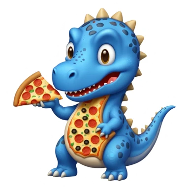 Blue dinosaur eating pizza sticker