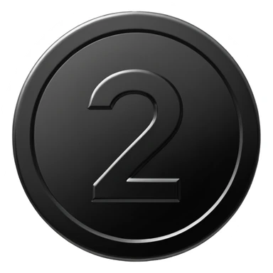 Emoji icon of a black coin with engraved number 2, minimalist style, isolated sticker