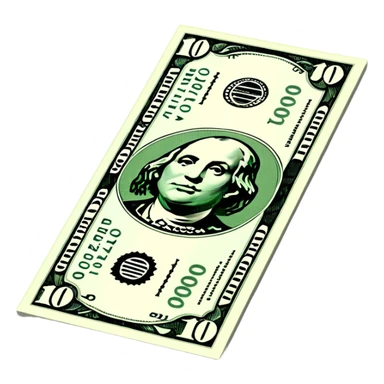 3D realistic US 100 dollar bill sticker, slight perspective, centered, clean cutout, transparent background, no text, no watermark sticker