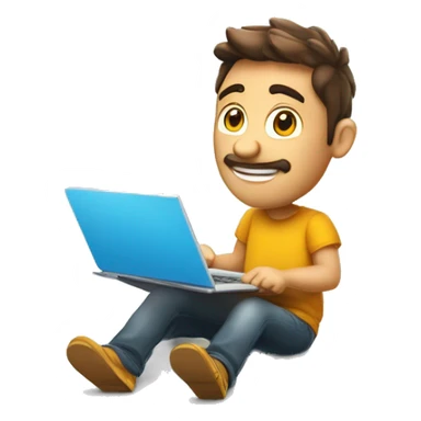 Homem sorrindo com notebook estilo cartoon 3d jovem sticker