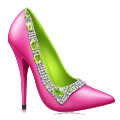 Realistic isolated top view of a pair of hot pink to lime green pointed toe high heel shoes with diamonds on them. sticker