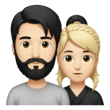 Man with long black hair tied in a tail and beard with a young blond short-haired without a beard sticker