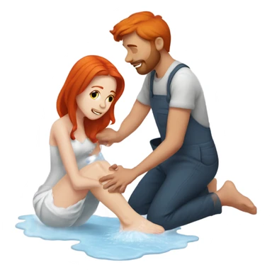 Man washing redhead woman’s feet sticker