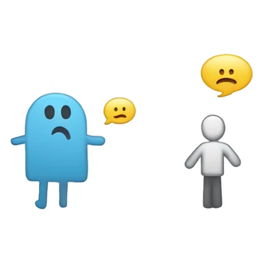 stick figure on the left talking with a speach bubble with sad face and another stick figure on the right talking to them with a speech bubble with a question mark sticker