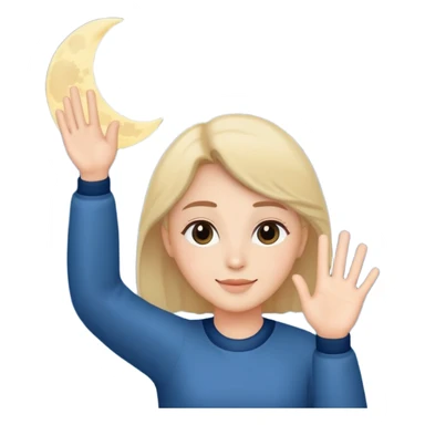 a person waving and saying good night, moon and stars in background, peaceful and warm sticker