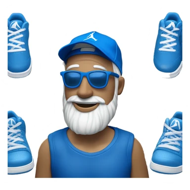 Homme de couleur blanche avec une barbe naissante portant des lunettes bleues , une casquette bleu , un survêtement Jordan bleu et des baskets bleues  sticker