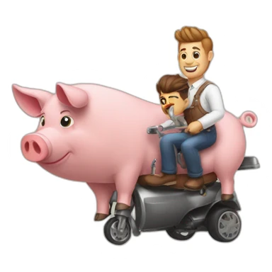 A barber is hog riding a pig sticker