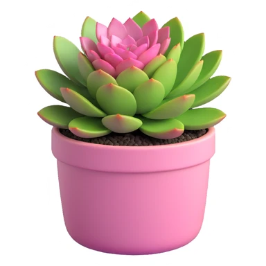 3D style succulent mostly pink with green tips in a round ceramic pot sticker